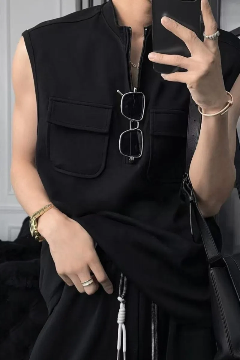 

Мужской летний модный минималистичный однотонный дышащий повседневный костюм премиум-класса: жилет и брюки, комплект из двух предметов