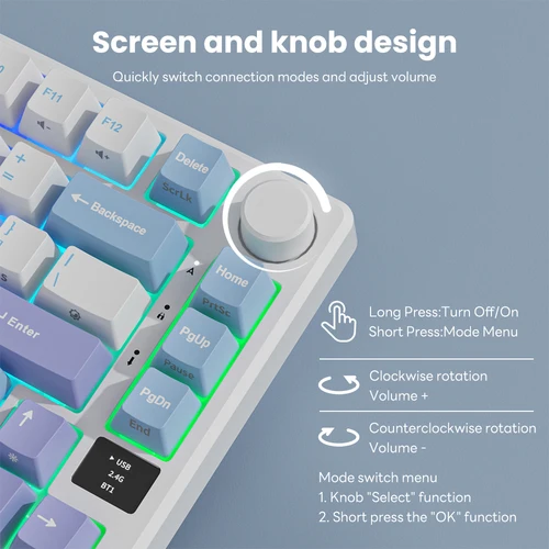 Imagen 2 del producto Teclado mecánico RK ROYAL KLUDGE M75 con junta 2,4G inalámbrico/Bluetooth/USB 75% RGB teclado para juegos intercambiable en caliente con pantalla