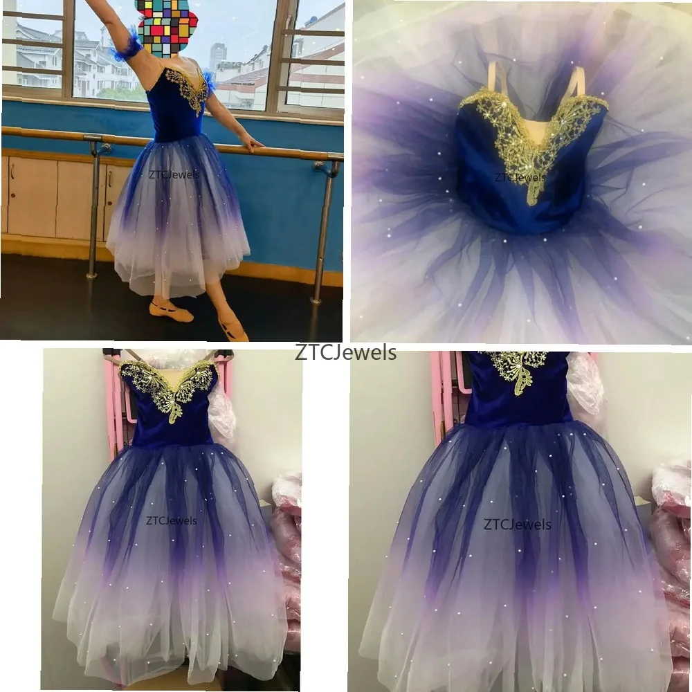 

Сине-фиолетовое длинное балетное платье-пачка для девочек, женщин, детей и взрослых, костюм балерины для косплея «Лебединое озеро»