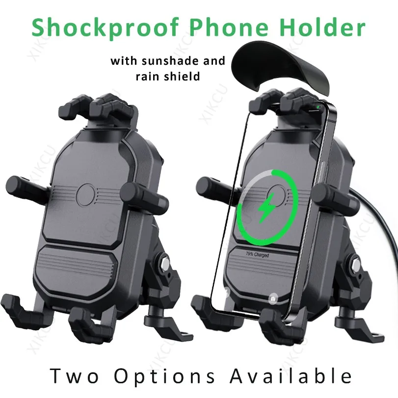 

Противоударный держатель для телефона для велосипеда и мотоцикла с затенением и непромокаемым экраном, беспроводное зарядное устройство 15 Вт для подставки для смартфона и мотоцикла