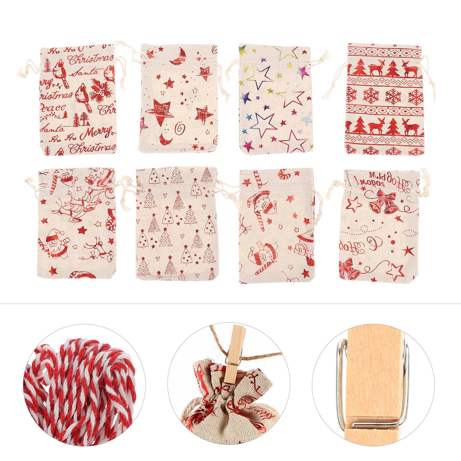 

1Set DIY Xmas Drawstring Gift Bags Christmas Countdown Calendar Candy Presents Bags Party Decoration