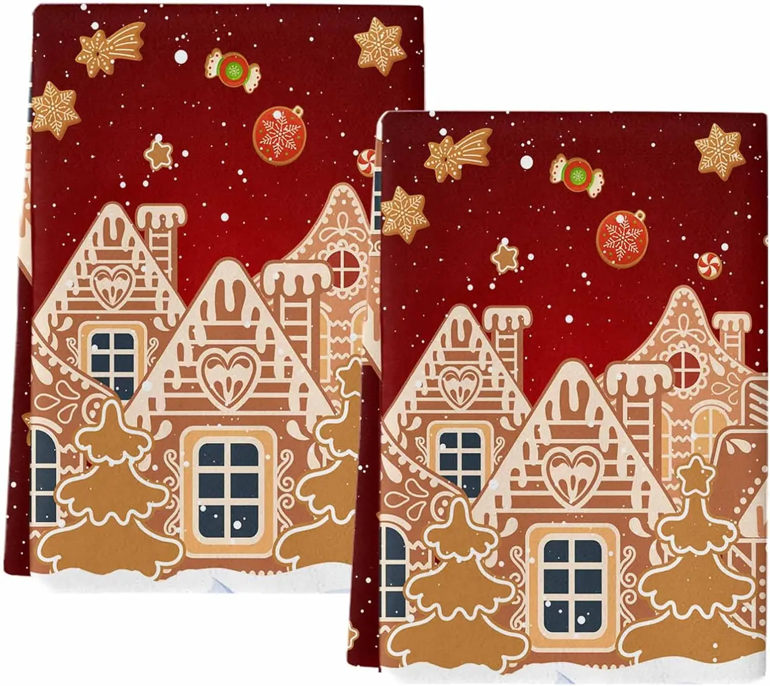 

Christmas Gingerbread House Red Snow Kitchen Dish Tea Towels Cleaning Supplies Quick Drying Hand Towels Set Navidad Decorations
