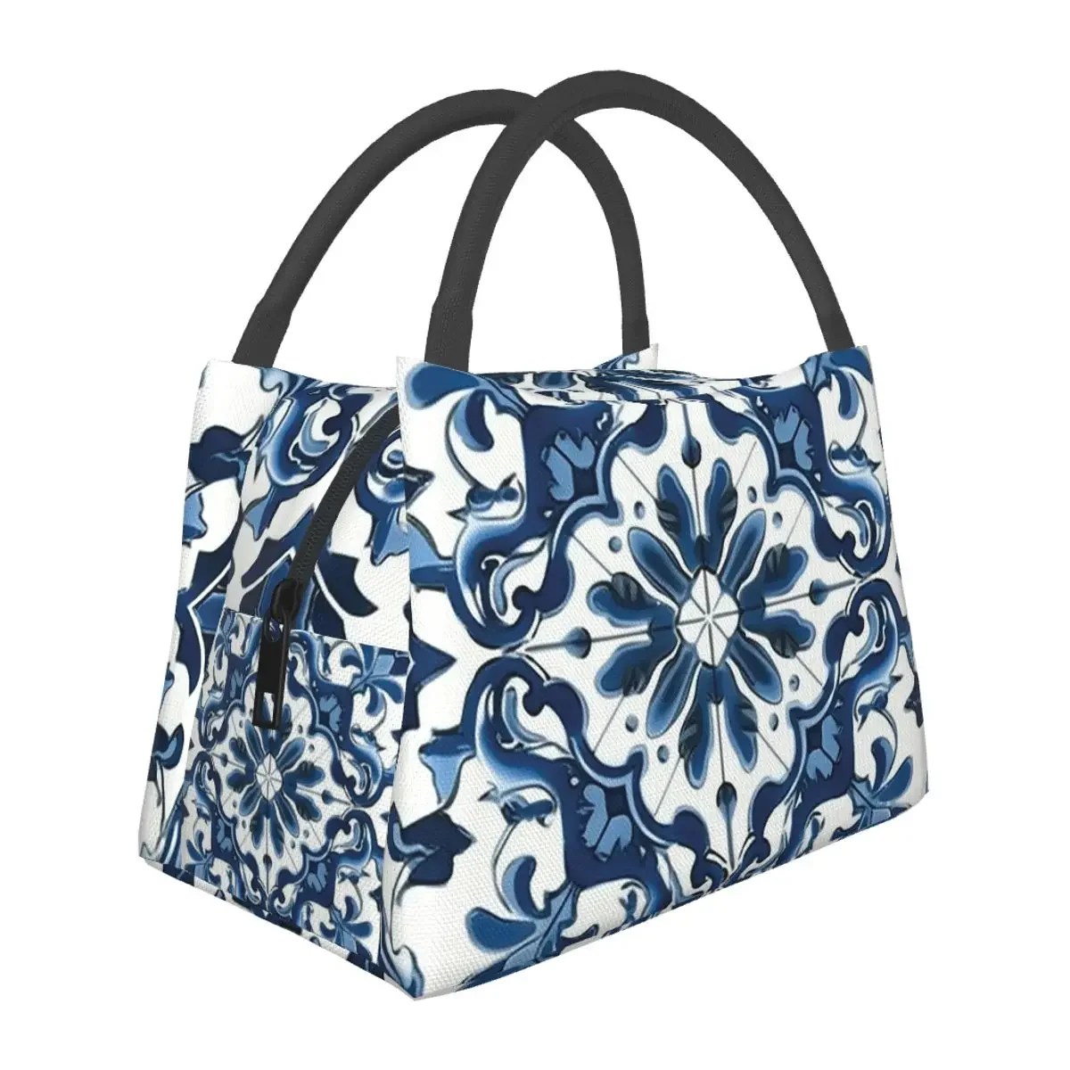 Blue And White Majolica Pattern Lunch Bags Insulated Bento Box Lunch Tote Picnic Bags Cooler Thermal Bag for Woman Student