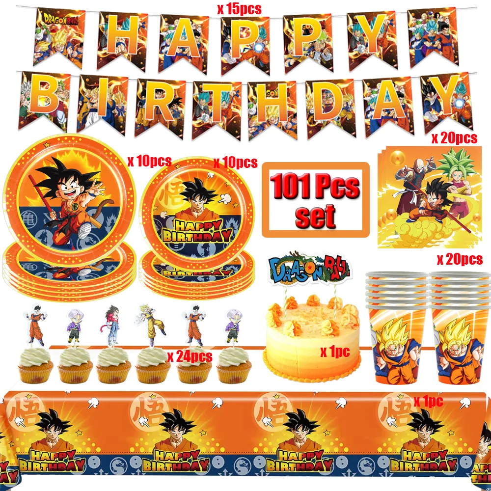 

Son Goku Theme Party Supplies Cartoon Monkey King Balloons Cup Plate Tablecloth Toys Sticker Baby Shower Happy Birthday Decors