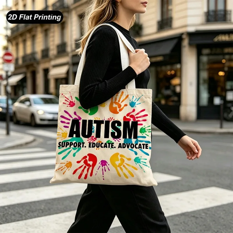 1PC【Tote Bag】2D Flat effect，Colorful handprint printed tote bag，Large Capacity，Adapted shopping、Daily Commute、Shopping、Outdo