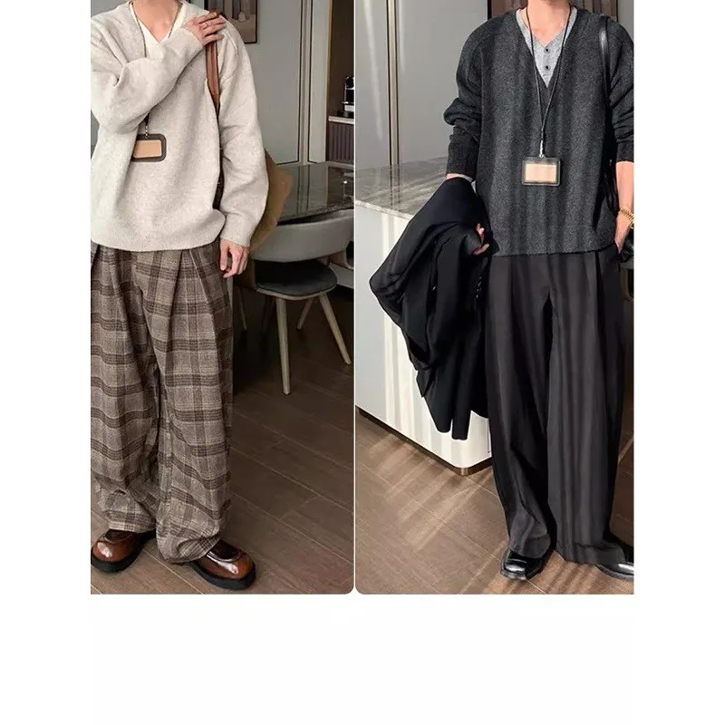 

Men's Knitted Sweater Fake Two-Piece Base irt Retro Sle Inner Wear Boting Top Quali Material Easy to Deform