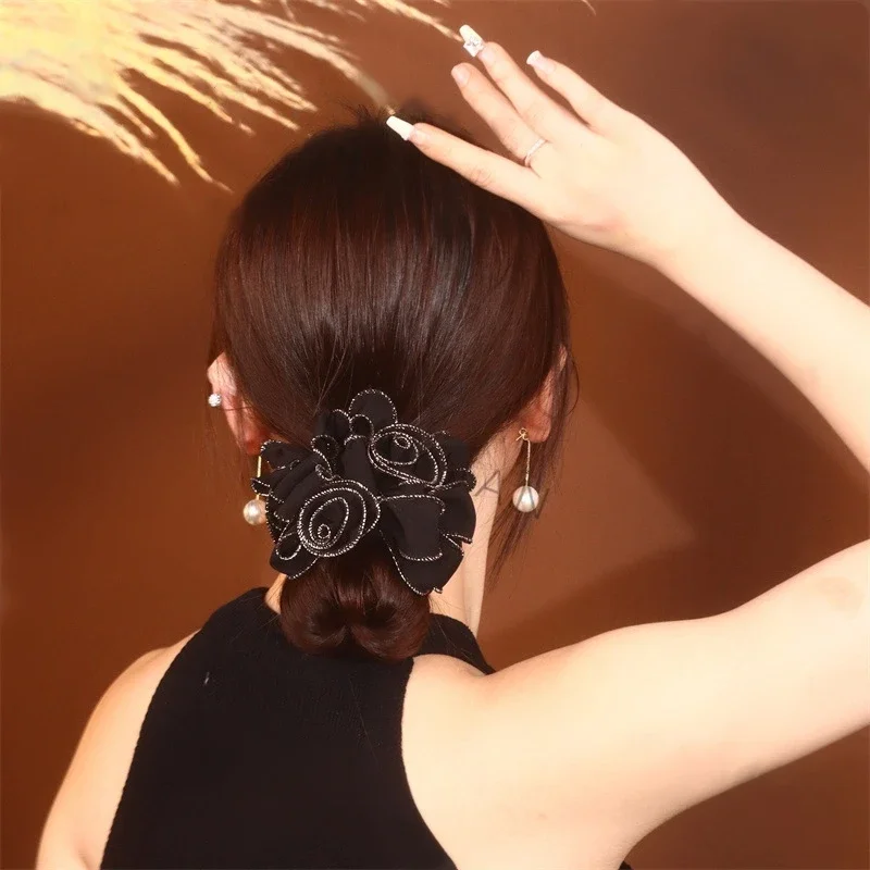 Phnom Penh High Elastic Hair Bands 3 Flower  French Classic Double Layer Hair Bands  Big Scrunchies for Women  Accesorios Mujer