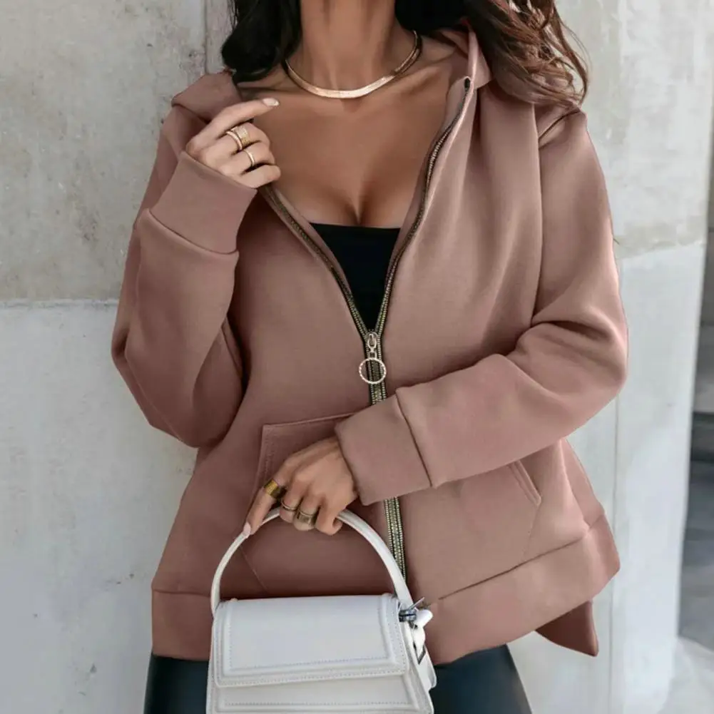 

Women Solid Color Coat Stylish Cozy Women's Winter Jackets Hooded Warm Casual Outerwear with Slant Pockets Zipper Closure Cold