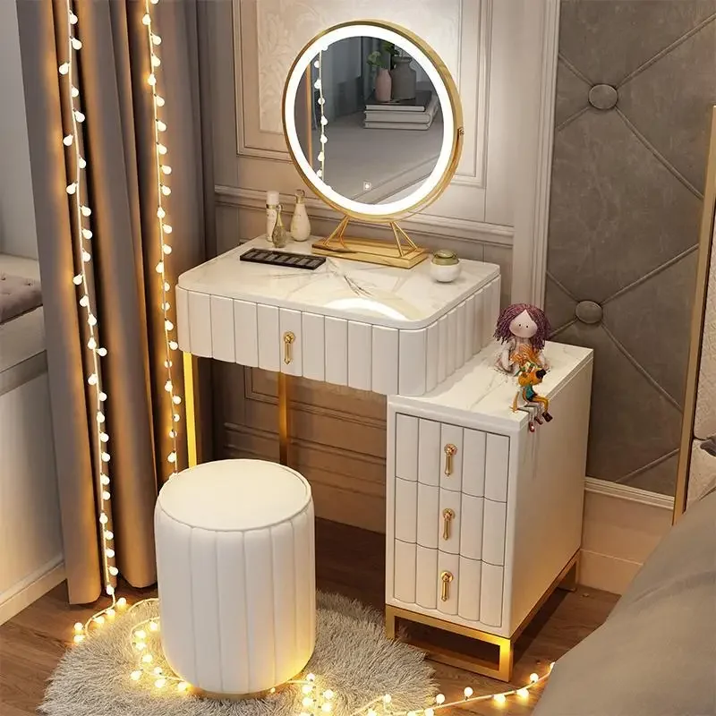 

Vanity Table Dressing Table Light Luxury Vanity Desk with Light Mirror Nordic Dressers for Bedroom Dresser Storage Cabinet