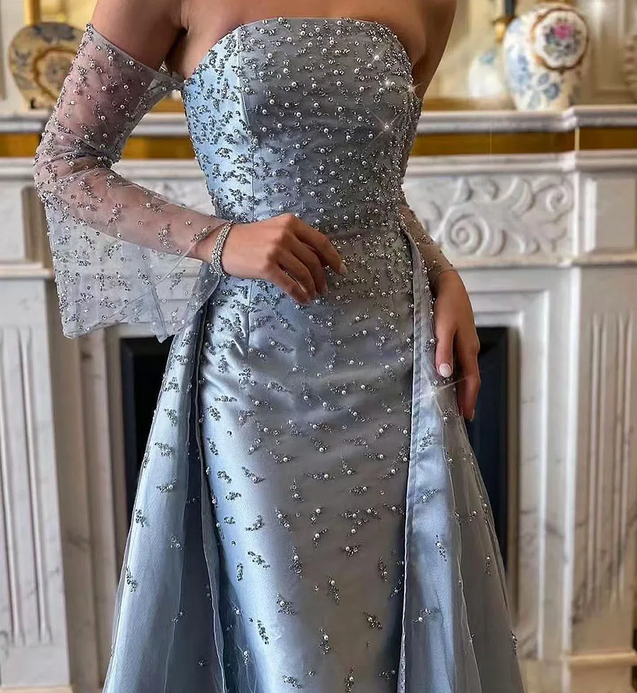 2025 Elegant Evening Dress Wedding Dress Plus Size Shiny Pearls Robe De Soirée Train Prom Gown Formal Occasion Dress Custom