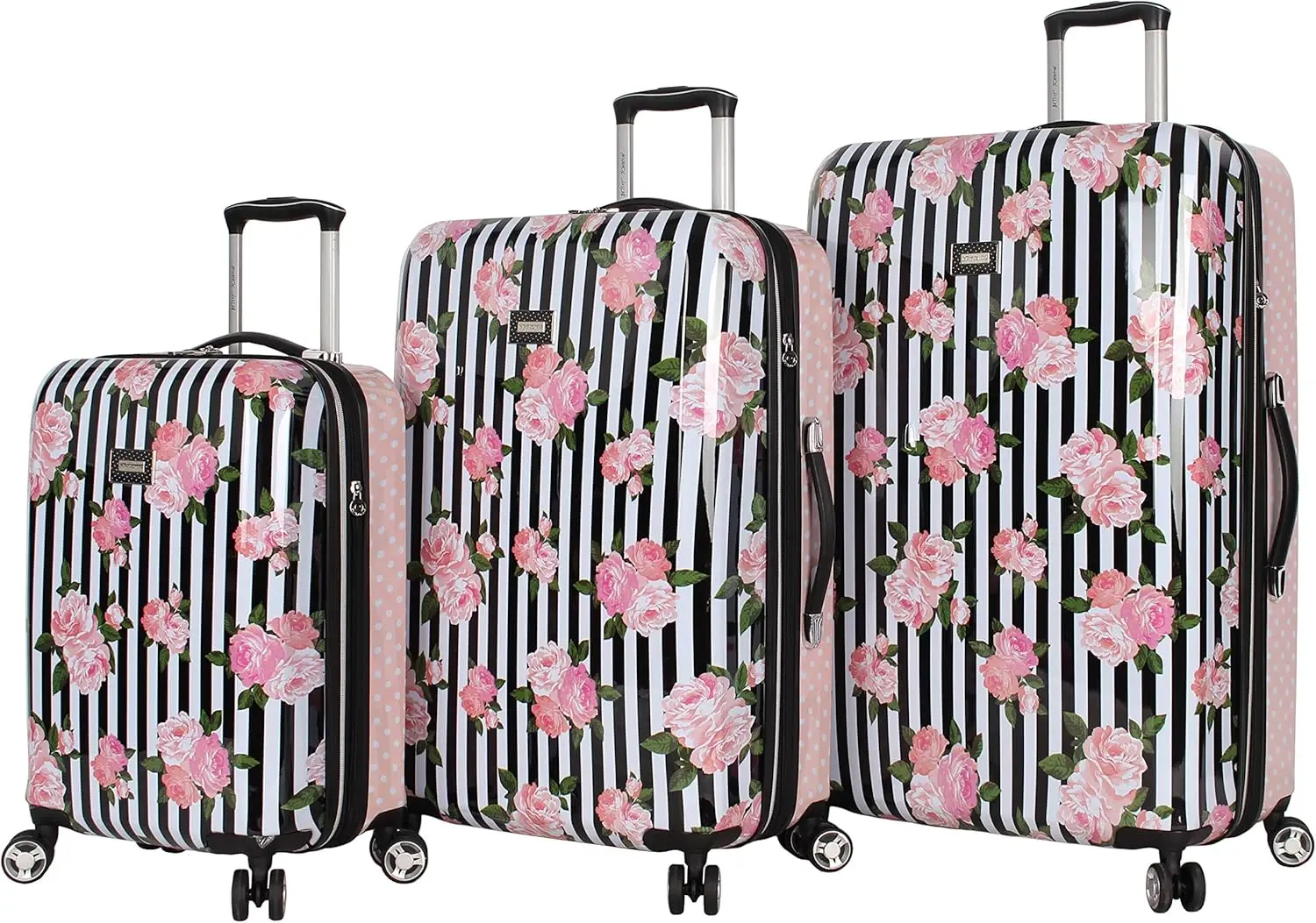 Designer Luggage Collection - Expandable 3 Piece Hardside Lightweight Spinner Suitcase Set (Stripe Roses)