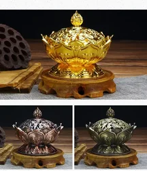 Lotus Flower Incense Burner Buddhism Buddha Holder Brass Mini Sandalwood Censer Incense Metal Craft Home Decoration
