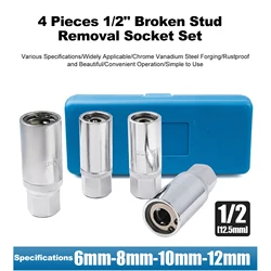 4pcs Damaged Screw Extractor Drill Broken Stud Removal Socket Tools Bolt Extractor with Solid Storage Case 6/8/10/12mm
