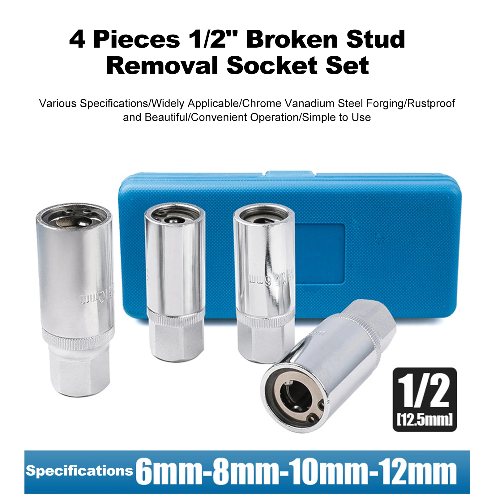 4pcs Damaged Screw Extractor Drill Broken Stud Removal Socket Tools Bolt Extractor with Solid Storage Case 6/8/10/12mm
