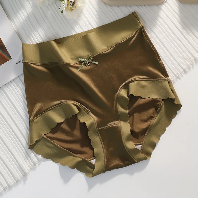 Culotte en Satin pour femmes, sous-vêtement Sexy en dentelle, de luxe, taille haute, couleur unie, sans couture, mode féminine, Lingerie soyeuse