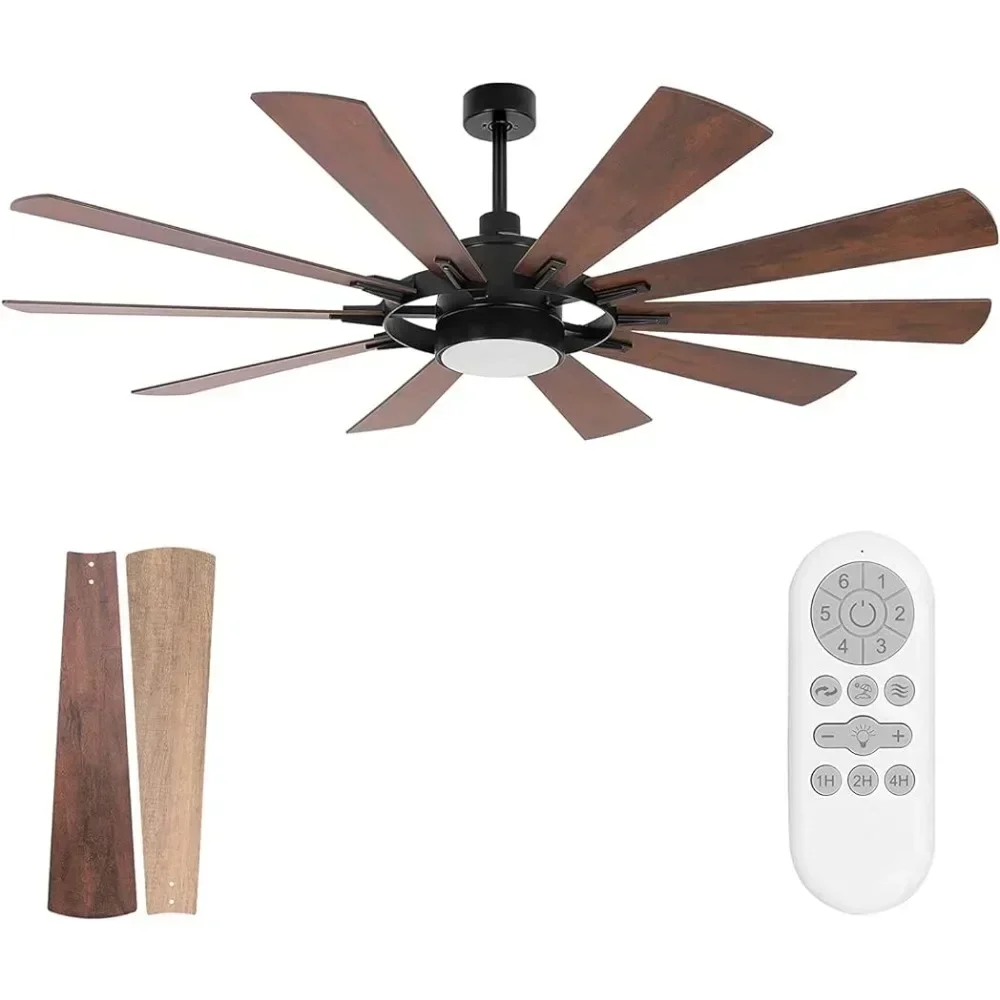 60 Inch DC Motor Farmhouse Ceiling Fan with Lights Remote Control, Reversible Motor and Blades, ETL Listed Industrial Indoor