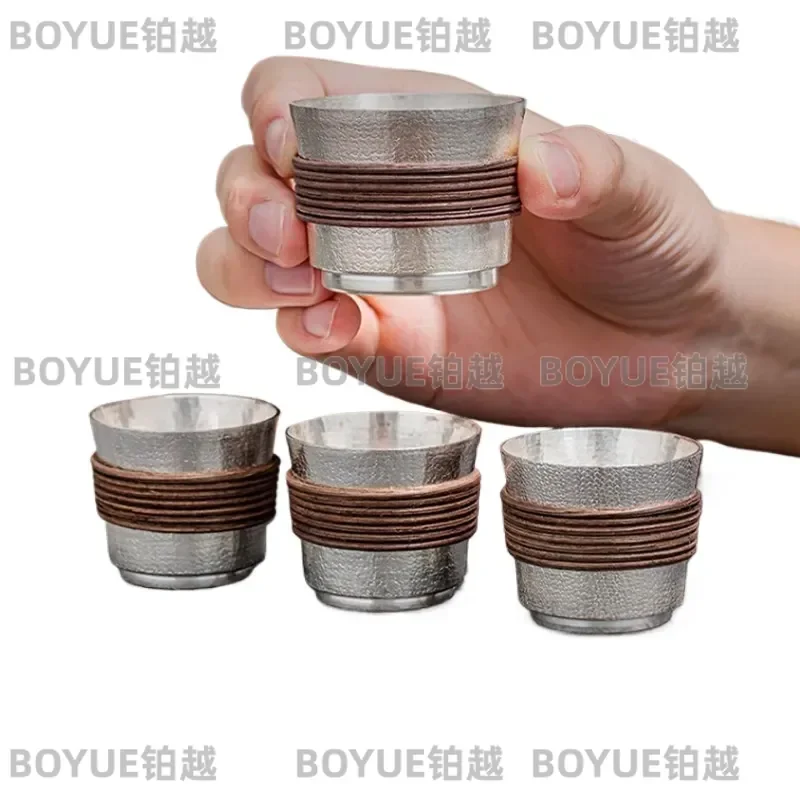 Rattan handmade heat insulation sterling silver teacup 999 genuine master tea cup high-end silver cup tea set gift set