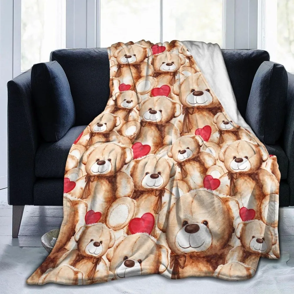 Cute Bear Dolls Print Throw Blanket Ultra Soft Warm All Season Decorative Fleece Blankets for Bed Chair Car Sofa Couch Bedroom