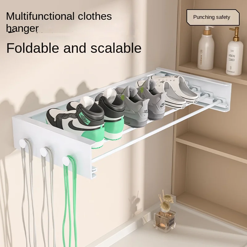 Adjustable Wall Mounted Clothes Hanger with Invisible Design - Foldable Drying Rack for Balcony and Bathroom Towel Storage