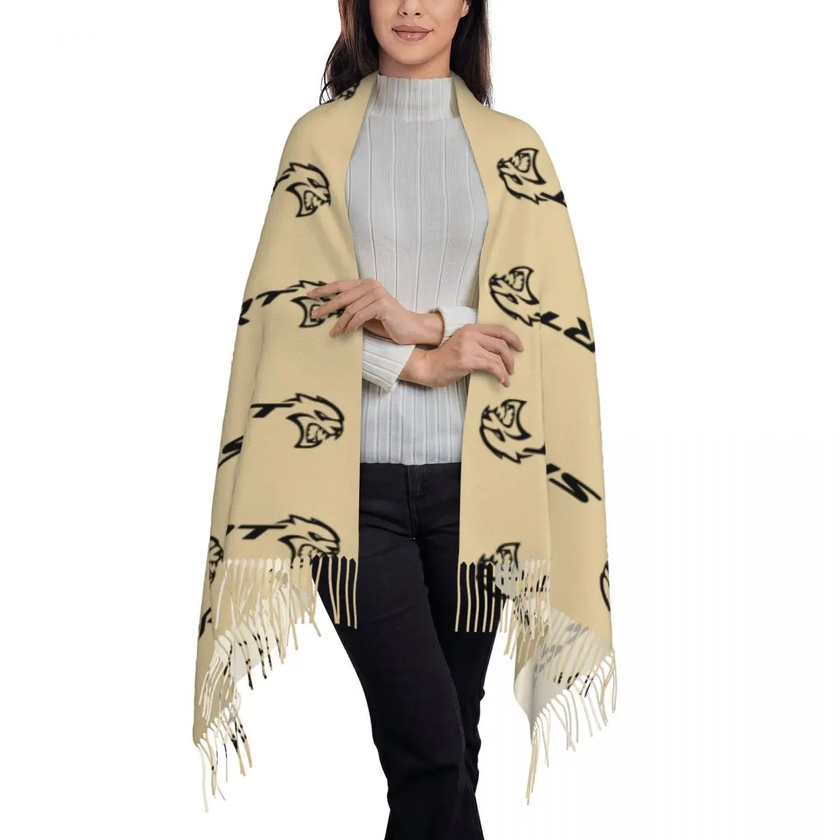 SRT Hellcat Demon Dodge Challenger Car Racing Scarf Tassel Scarves Women Soft Warm Shawls and Wraps Large Fall Winter Shawl Wrap