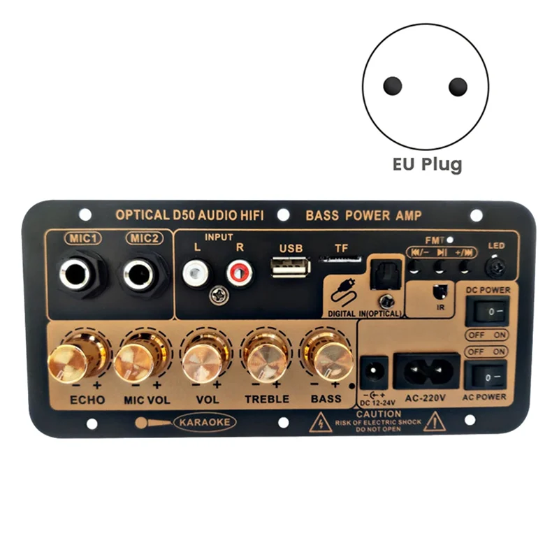 Bluetooth Digital Amplifier Board with Optical Audio Input Karaoke Amplifier Home/Car Subwoofer Amplifier Board(EU Plug)