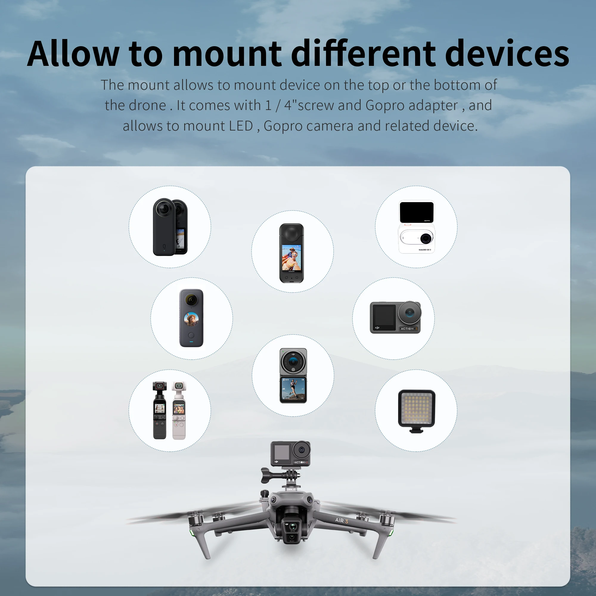 

Fill Light Holder Camera Clip Bracket for DJI Air 3 Drone Accessories Multifunctional Expansion For DJI/Insta360 Sports Camera