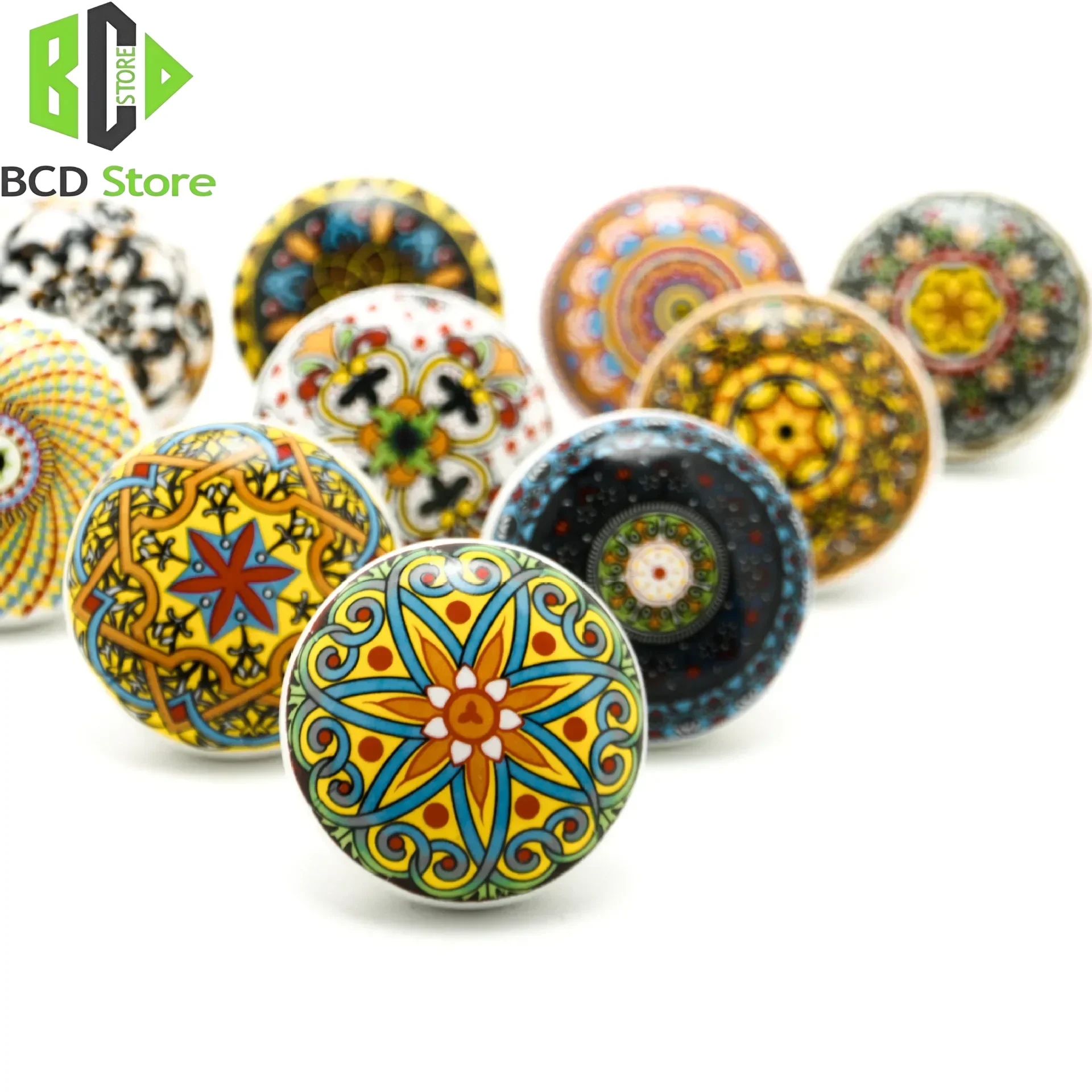 BCD Bohemian Ceramic Cabinet Door Handles European Style Cabinet Wardrobe Door Drawer Knobs And Handles For Furniture Dia.39mm