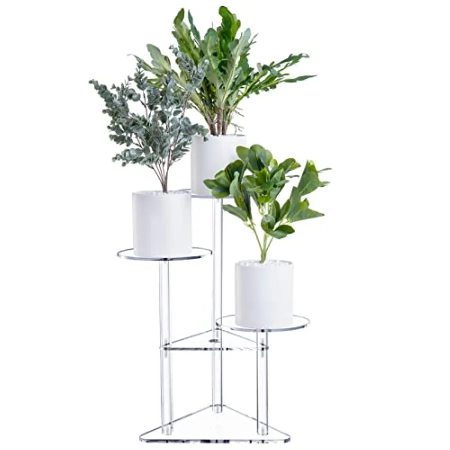 

Acrylic Corner Plant Stand 3 Tier - Clear Indoor Plant Shelf for Living Room Balcony Window, Modern Transparent Design, Lightwe
