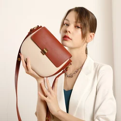 Women's Bags Cowhide Saddle Bag Shoulder Cross-Body Underarm Handbag 2022 New Contrast Color Niche Advanced Textured Ladies Pack