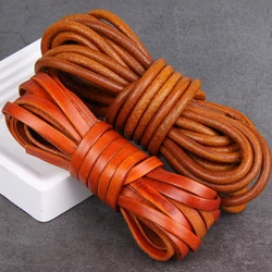 REGELIN 2meter Retro Yellow Coffee Cow Leather Strap Findings Flat/Round Leather Cord String Rope DIY Bracelet Making