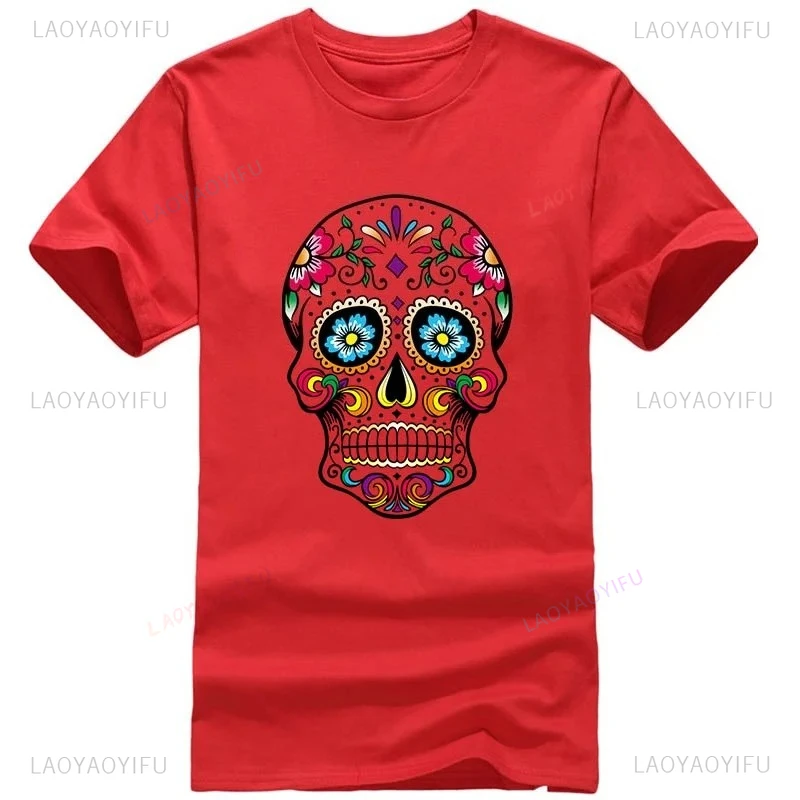 

Mens Funny Skull Print Cotton TShirt Classic Street Round Neck Short Sleeve Breathable Vintage Simple Style Casual Summer Tops