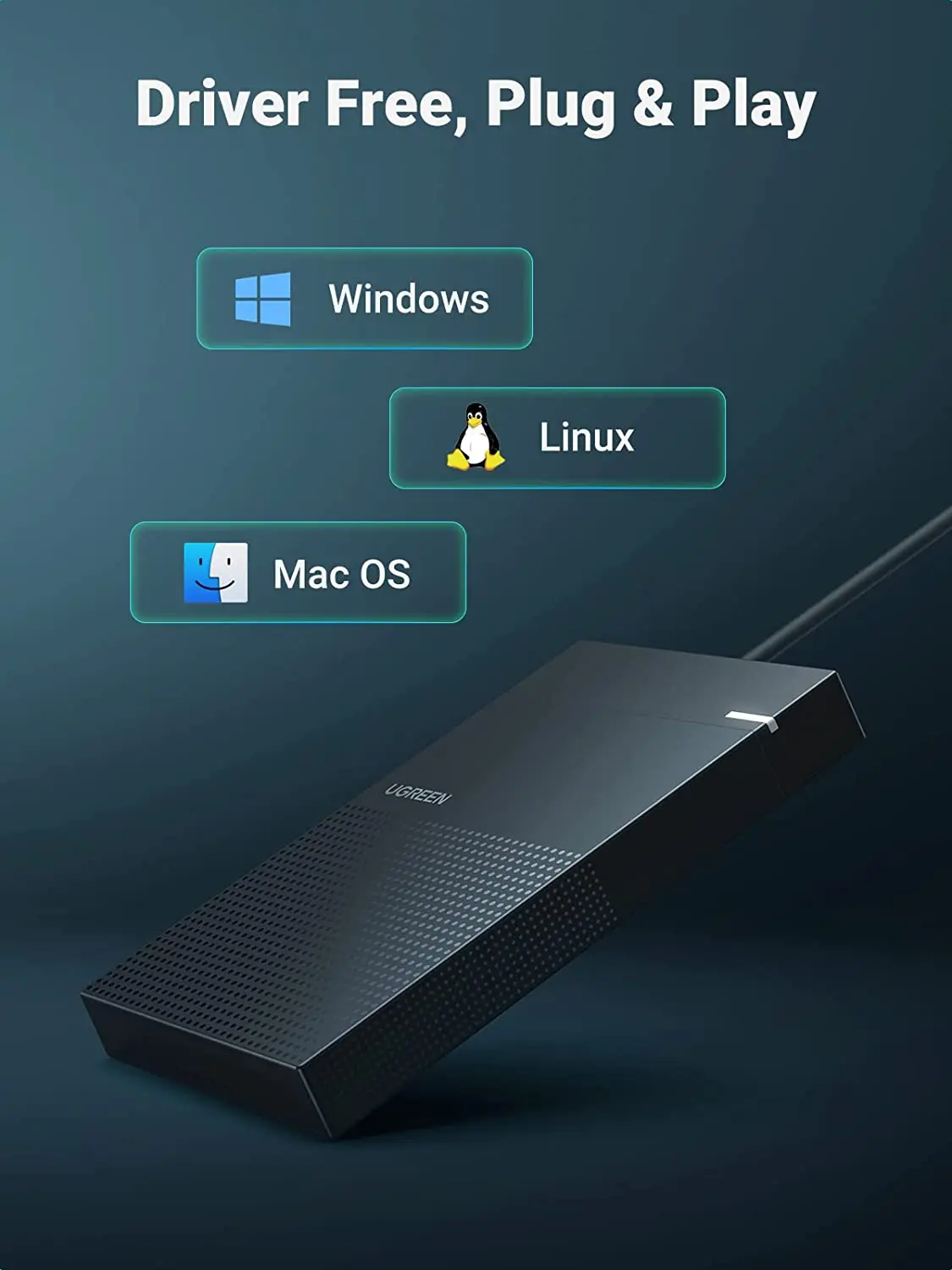 UGREEN 2.5 Inch Hard Drive Enclosure Integrate with 1.6FT Cable Tool-Free SATA to USB External SATA SSD HDD Case