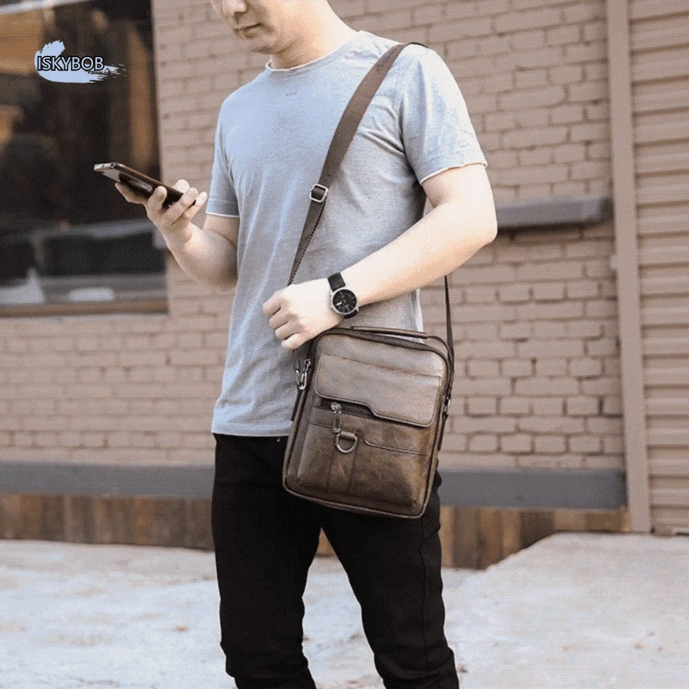 

Portable PU Leather Men Crossbody Bag Vintage Waterproof Business Messenger Bag Large Capacity Man Tote Bag Office