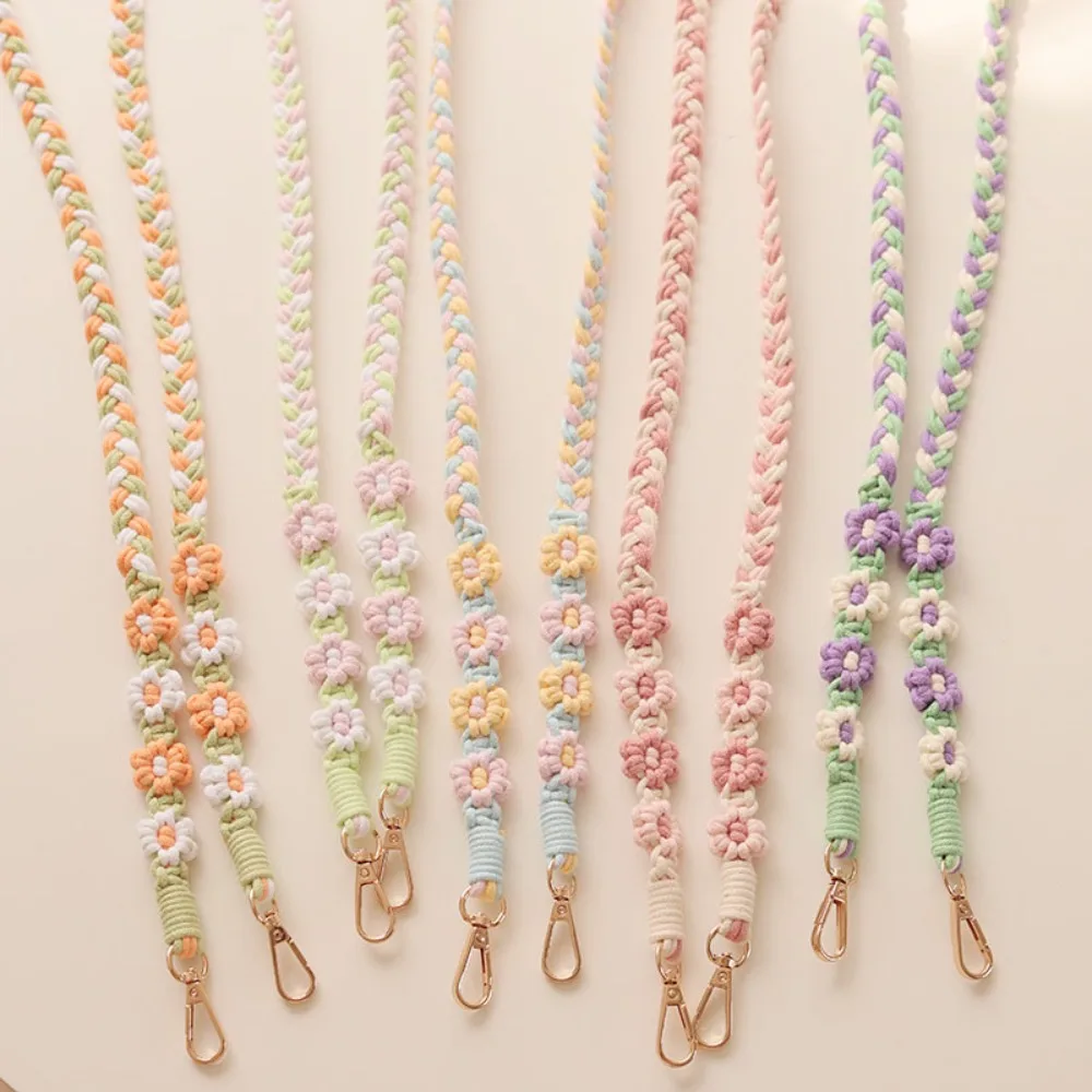 Sweet Handmade Flower Woven Chain Lanyard Crochet Hook Woven Daisy Flower Hanging Chain Knitted Colourful Bag Braided Rope
