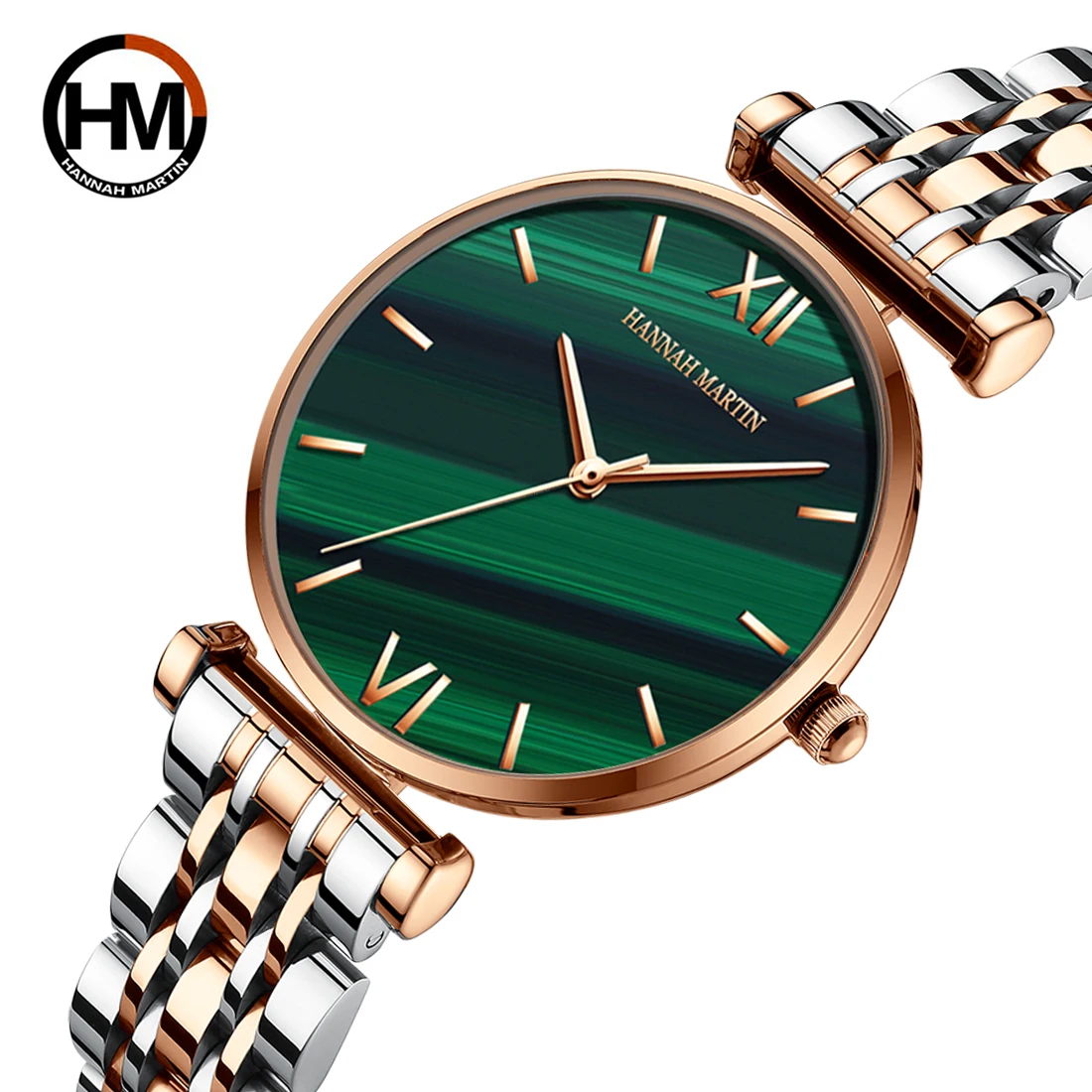 Women Fashion Casual Watches Green Malachite Dial Ladies Japanese Quartz Wristwatch Stainless Steel Strap Waterproof Watches