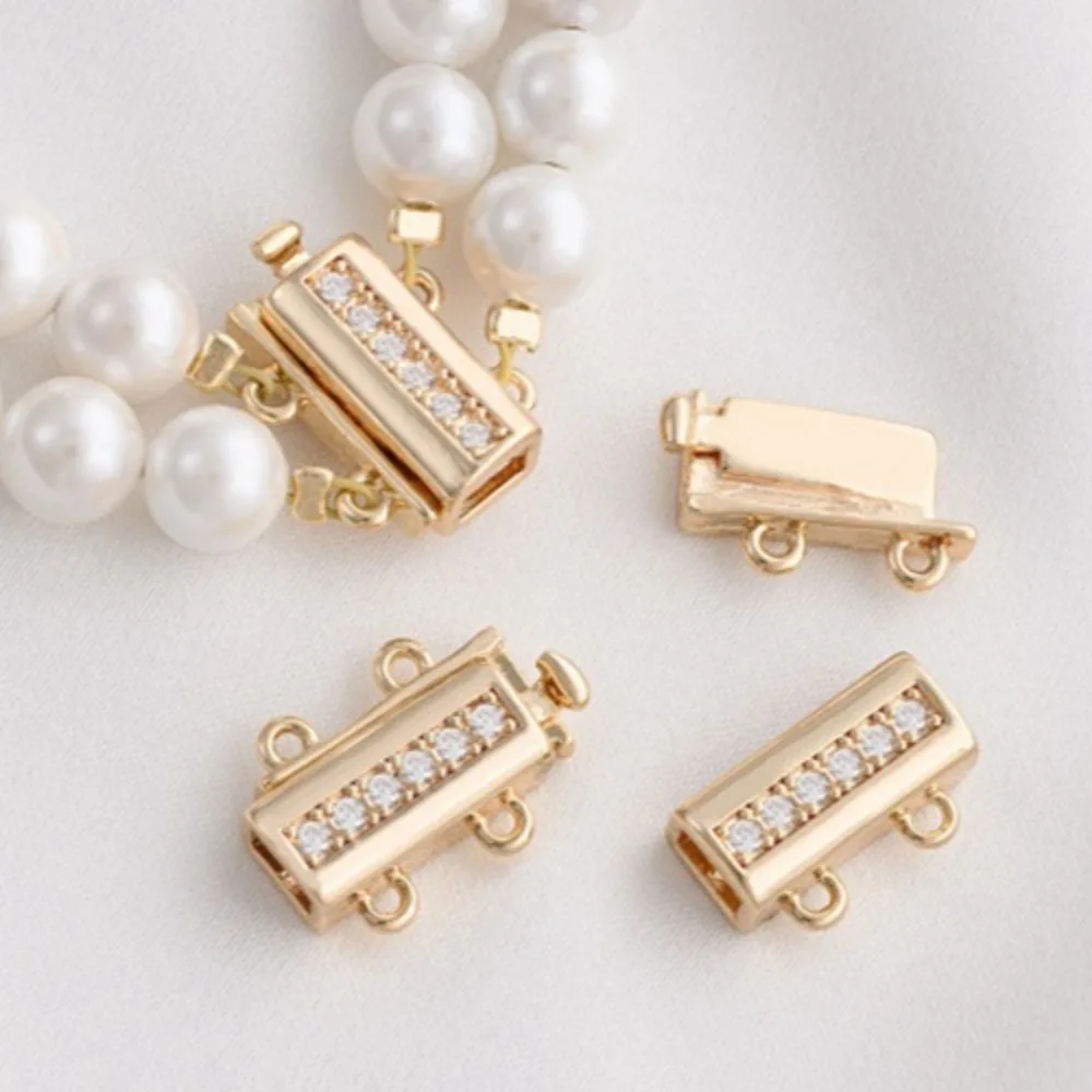 

Медные застежки, 14-каратное золото, циркон, двухрядная жемчужная пряжка, сделай сам, двухрядное ожерелье, цепочка для свитера, соединительная пряжка, аксессуары