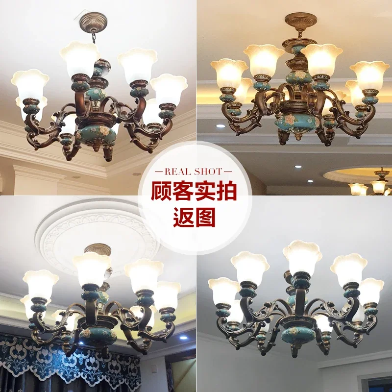 European style chandelier living room lamp luxury atmosphere restaurant hall lamp rural retro resin American ceiling lamp