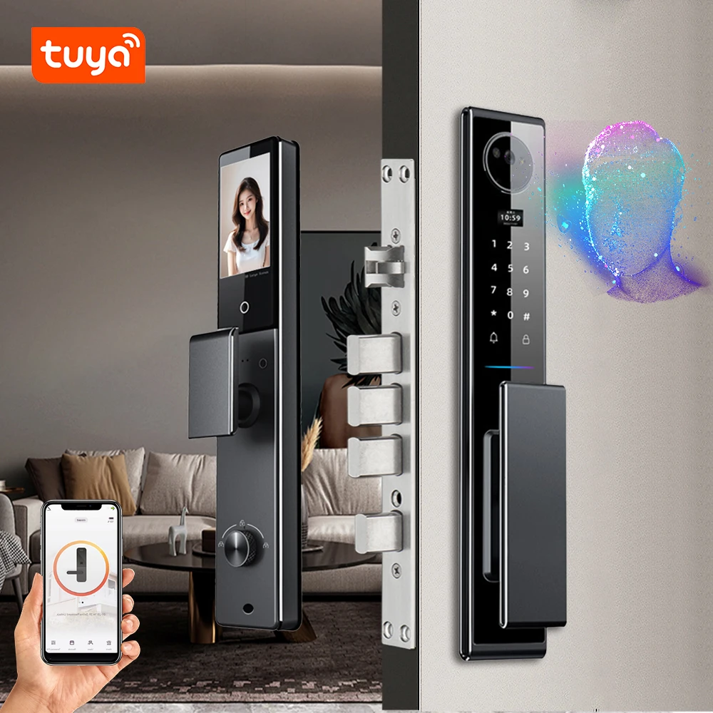 

Tuya WiFi 3D Face Recognition Electronic Digital Door Lock Fully Automatic Door Lock With Camera Two-way Audio Smart Door Lock