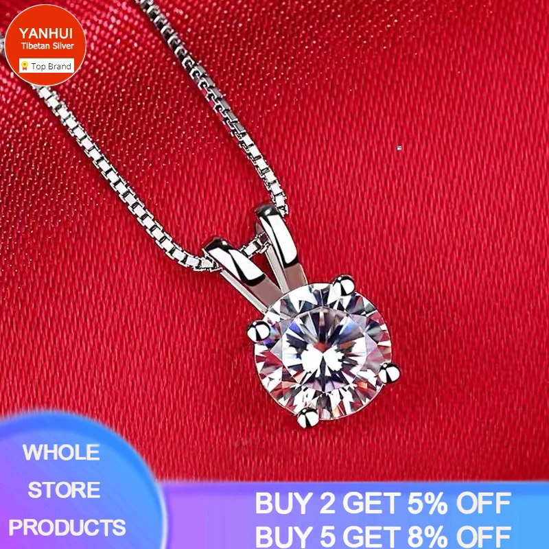 Original Silver Color 2ct Round Cubic Zirconia Pendant Necklace for Women Elegant Clavicle Necklace Wedding Jewelry Wholesale