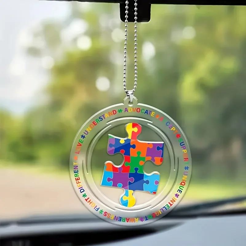 1 Piece Acrylic Autism Awareness Puzzle Charm Multi-functional 2D Keychain Car Interior Embellishment Decorative Bag Decoration