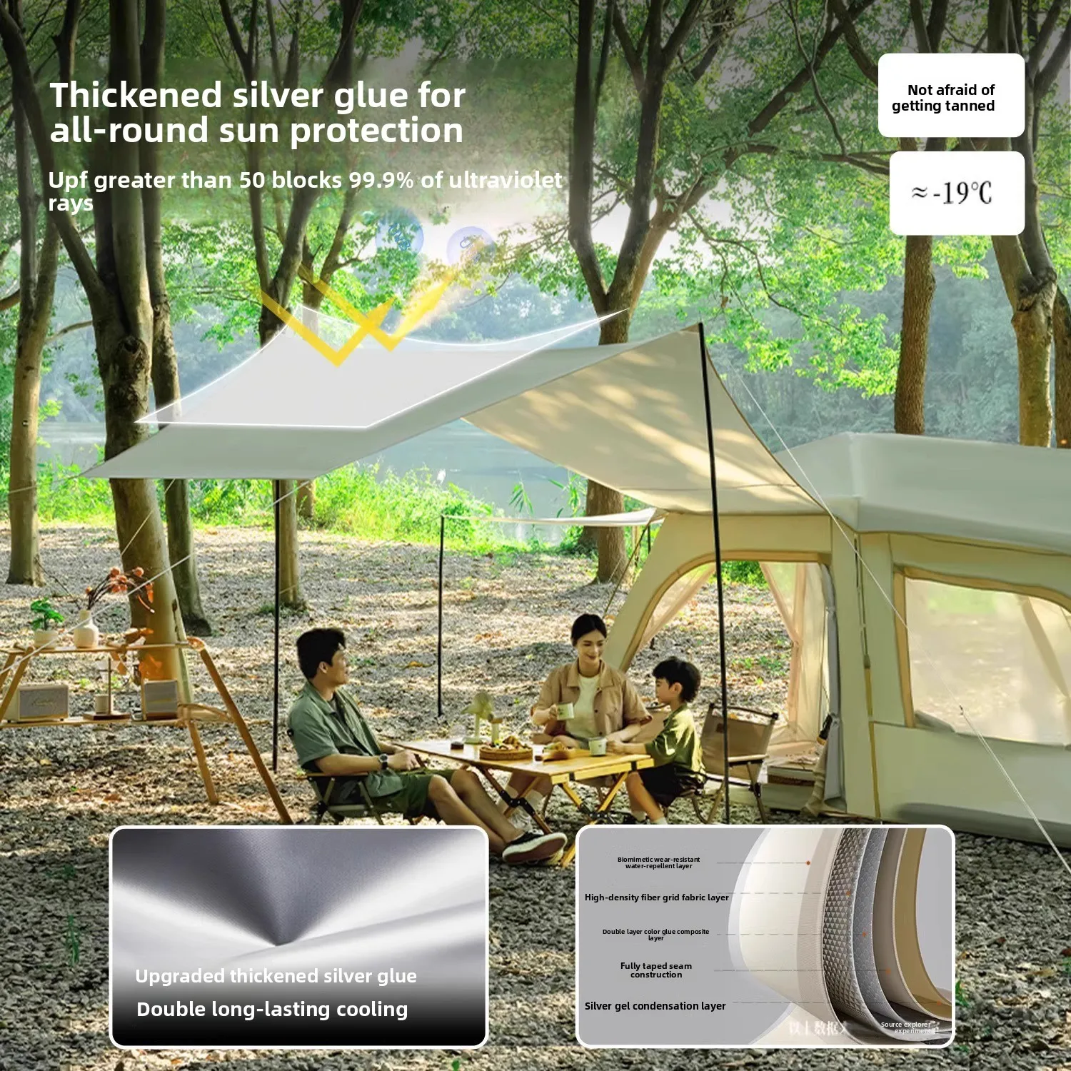 Tent Outdoor Camping Overnight Rainstorm-proof Automatic Two-room One-hall Four Seasons Double-layer Sky Curtain 2-in-1