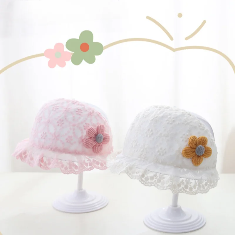 2 Colors Summer Thin Baby Lace Hat Infant Fontanelle Protection Empty Top Hats Newborn Floral Headwear Caps Accessories 3-18M