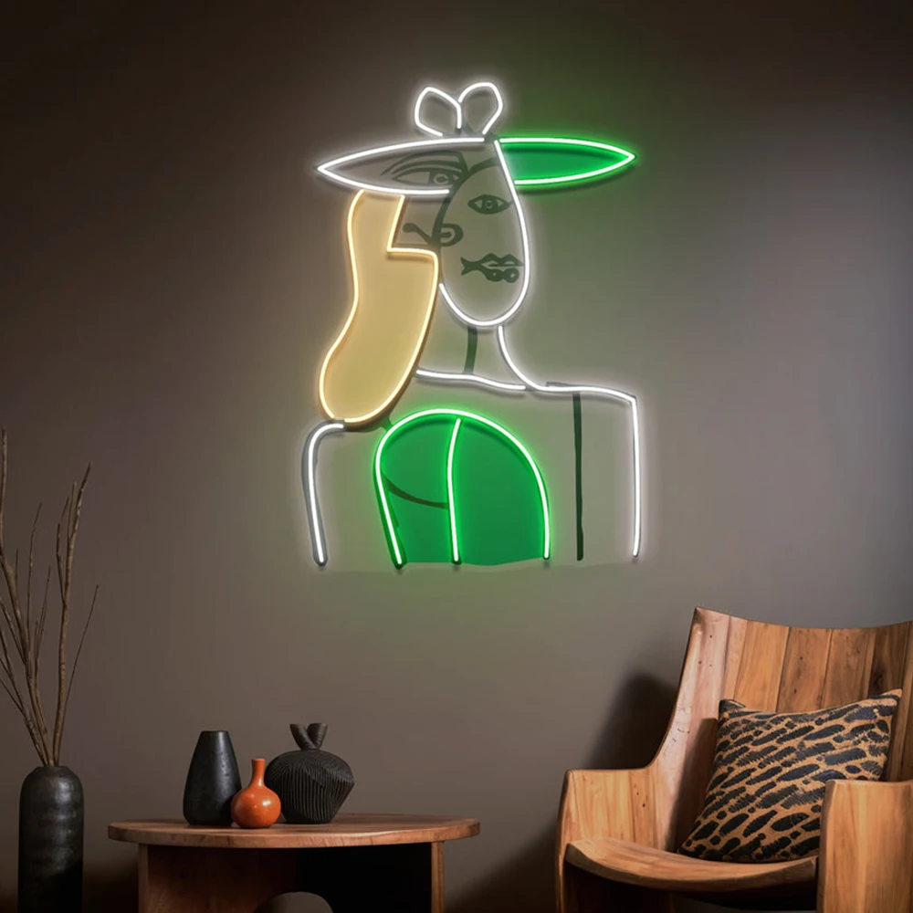 Imagem -01 - Senhora Loira Abstrata Neon Sign Pintura Artesanal Custom Led Neon Signs para Quarto Decoração da Sala de Estar Home Wall Art Decoração senhora loira abstrata neon sign pintura artesanal custom led neon signs para quarto decoracao da sala de estar home wall art decoracao 01