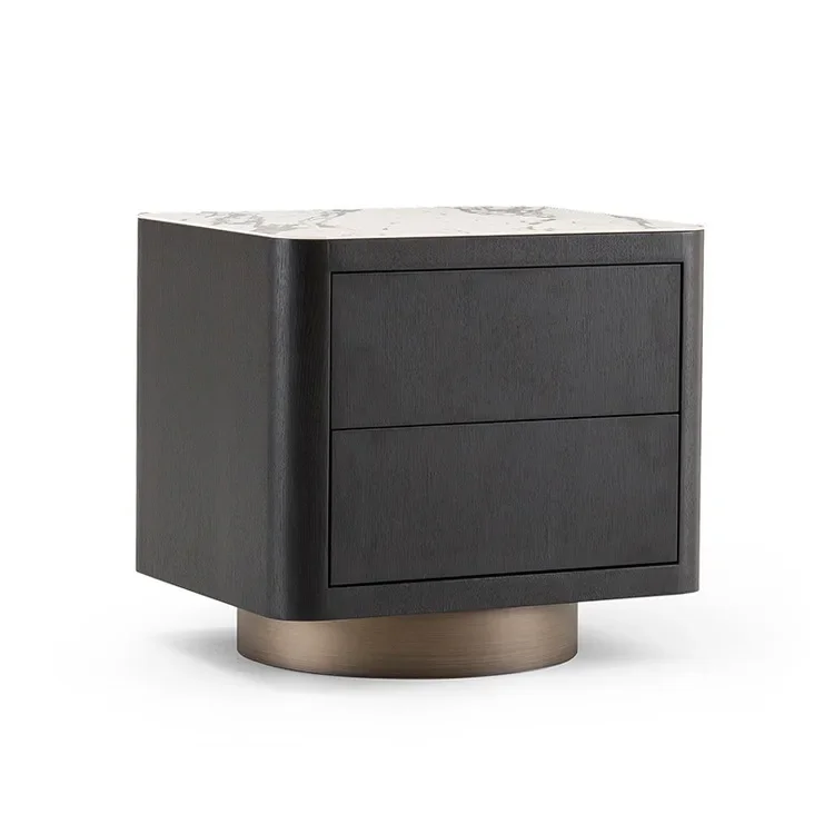 Italian minimalist rock slab solid wood bedside table smoke color bedside table light luxury Nordic bedroom locker