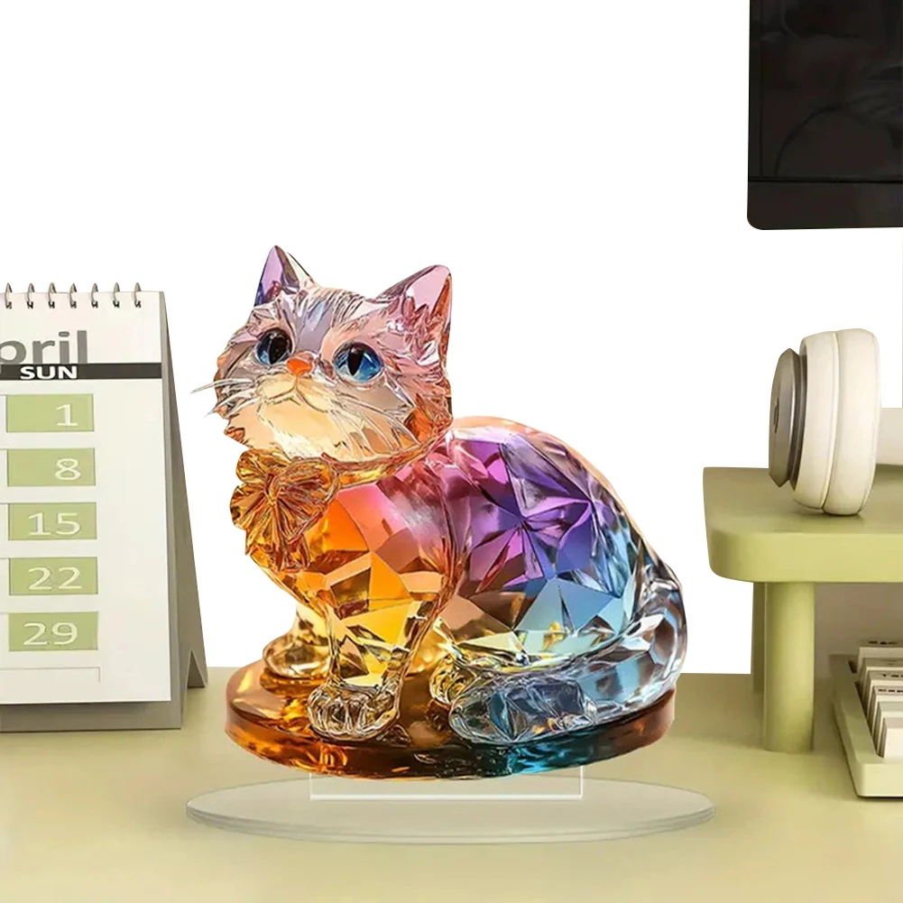 1-6PCS 2D Colorful Cat Acrylic Ornaments Colorful Cat Figurine Decoration Kitten Standing Miniature Desktop Decoration For Home