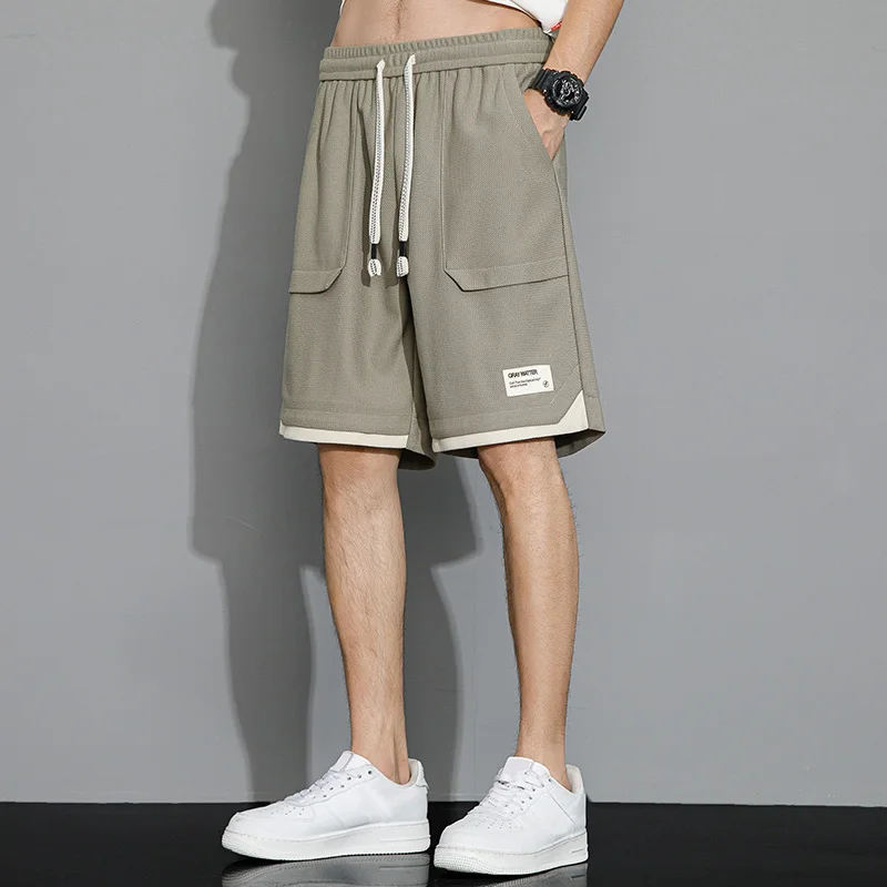 Youthful Vitality Fashion Patchwork Knee Pants 2024 Summer Loose Straight Men's Clothing Korean Elastic Drawstring Casual Shorts