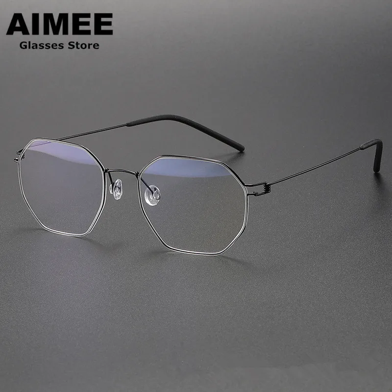 Titanium Ultralight Glasses Frame Denmark Brand Men Women Polygon Myopia Optical Eyewear Screwless Prescription Eyeglasses Frame