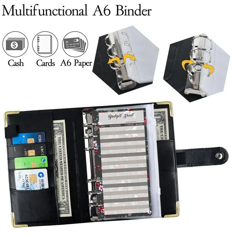 Planificador de presupuesto, sobres de efectivo y gastos, carpeta de ahorro de dinero con sobres de efectivo, carpeta A6, billetera para presupuestar dinero, organizador