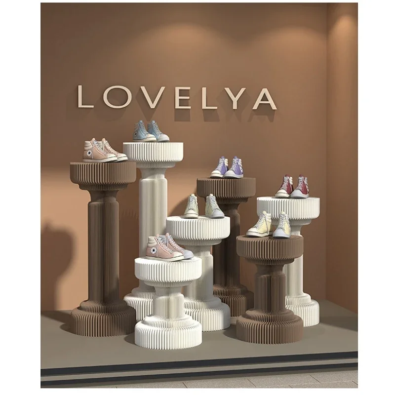 Cylinder Rack  Island Exhibition Stand Decor Floor Display Window Paper Relief Shopping Mall Art Display Stand Foldable Display