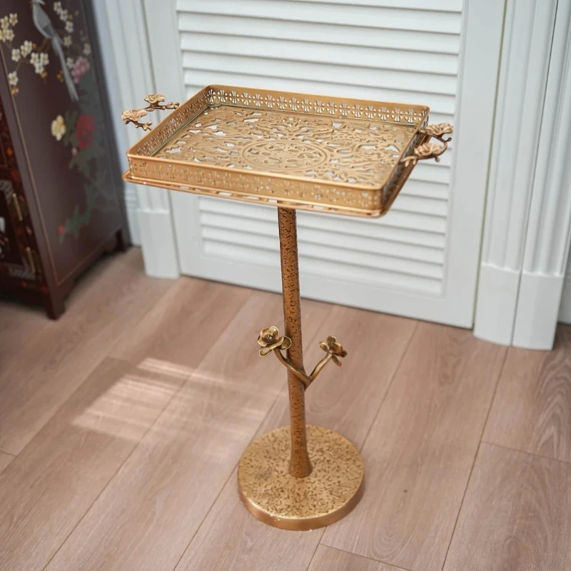 Tray type brass edge table light luxury plum blossom hollow carved rectangular storage coffee table decorative plate ornament